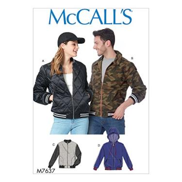 Imagem de McCall Patterns M7637 XM Jaqueta bomber feminina e masculina padrão de costura, tamanho SML-MED-LRG (7637)
