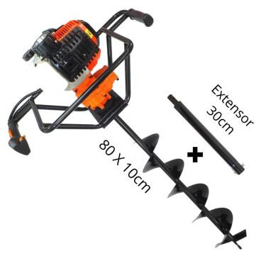 Imagem de Perfurador de Solo Profissional á Gasolina Vulcan VPS520 2 Tempos 52cc 2,5hp com Broca 80x10cm e Pino Trava + Extensor de 30cm Ideal Para Silvicultura
