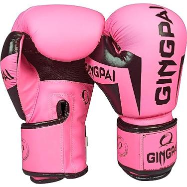 Imagem de Luvas de boxe para homens e mulheres, luvas de boxe de couro para saco de boxe, kickboxing, luvas de luta muay thai (rosa, 8 oz)