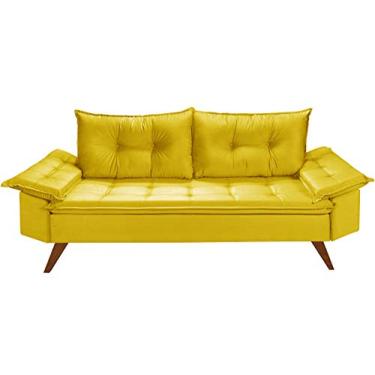 Imagem de Sofa Retro Bariloche 3 Lugares Tecido Suede Pes em Madeira Cor:Amarelo