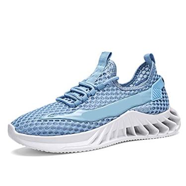 Imagem de newrong Sapatos masculinos casuais tênis respiráveis com cadarço, Azul, 9