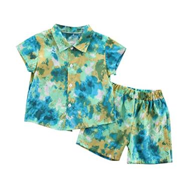 Imagem de Camisetas para meninos conjuntos de shorts para bebês meninos roupas infantis tie dye azul vermelho terno casual para meninos (verde, 3-4 anos)