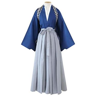 Imagem de Calça unissex Kendo Hakama Aikido japonês tradicional samurai quimono guerreiro artes marciais uniforme roupa, 01 - Azul, G