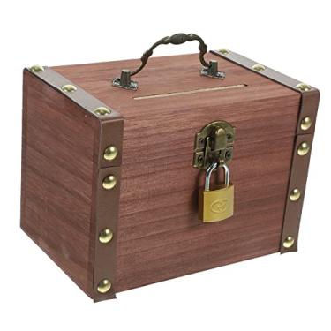 Imagem de ERINGOGO cofrinho caixa de madeira estojo de joias vintage caixa pirata com cadeado moedas pote de dinheiro de madeira retrô caixa de armazenamento de joias Área de Trabalho Caixa de jóias