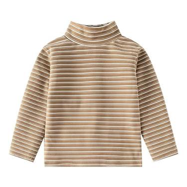 Imagem de Camisetas para meninos 2t pulôver feminino gola alta manga longa xadrez parte inferior interna acolchoada roupas para meninos camisas de manga longa, Cáqui, 3-4T