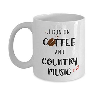 Imagem de Caneca de música "Run On Coffee And Country" – Caneca de café de cacau quente divertido – ideia de de Natal