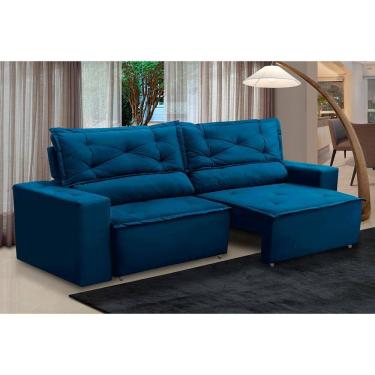 Imagem de Sofá Retrátil e Reclinável 3 lugares com Molas 1,80m Laura Suede Azul Madelina