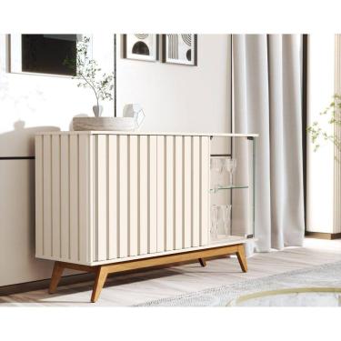 Imagem de Buffet Ripado Açaí de 3 Portas e Pés em Madeira Maciça Pérola