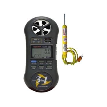 Imagem de Kit Termo-higro Digital Termômetro Temperatura Anemômetro Velocidade Umidade Thar-300 Portátil Sensor Superfície S-01k