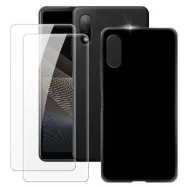 Imagem de MILEGOO Capa para Sony Xperia ACE 2 + 2 peças protetoras de tela de vidro temperado, capa ultrafina de silicone TPU macio à prova de choque para Sony Xperia Ace II SO-41B (5,5 polegadas) preta
