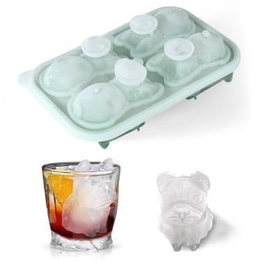 Imagem de Vodolo Molde de cubo de gelo para buldogue francês, bandeja grande de silicone com 4 furos, buldogue francês, para uísque, bourbon, coquetel, presente divertido para decoração
