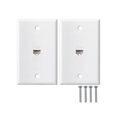 Imagem de Placa de parede Ethernet BNPUHIU – Pacote com 2 1 porta Cat6 Keystone fêmea para fêmea branca, RJ45 Keystone Placa de tomada de acoplador de parede para dispositivos Ethernet - Branca