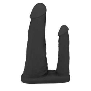 Imagem de Pênis Duplo para 2 Penetrações em PVC Flexível Atóxico 15x3,5cm e 10x2,5cm Preto