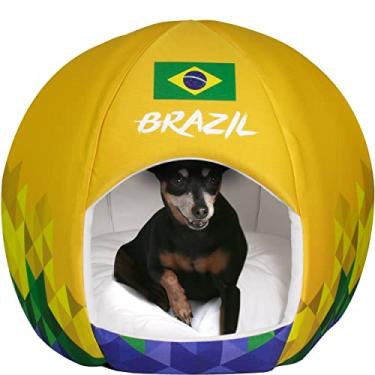 Imagem de Cama Pet Iglu para Animais de Estimação com Tema Brasil, Almofada com Interior Forrado de Pelúcia e Base Antiderrapante, Serve para Filhote, Cães Pequenos e Médios e Gatos, Maccabi Art.