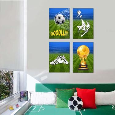 Imagem de Quadros Infantil Futebol Kit 4 20X30cm Decorativo Quarto Menino Chutei