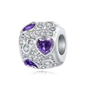 Imagem de MiWangLing Berloque de cristal de coração de rato com pingente de animais pavimentado CZ para pulseira Pandora, Cristal, Base