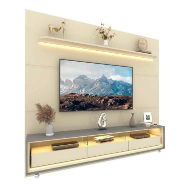 Imagem de Rack com Painel Royal/Requinte 2.2 C/Rodízio Off White com Cinza - Gelius Móveis