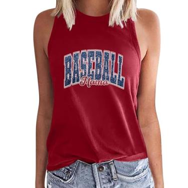 Imagem de Regata feminina de beisebol, gola redonda, sem mangas, blusa com estampa de letras de beisebol, folgada, confortável, túnica, Vermelho, P