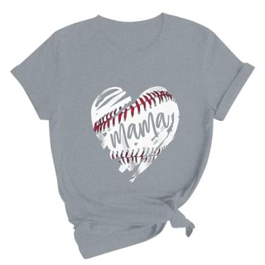 Imagem de Camiseta feminina verão beisebol coração gráfico blusas gola redonda ajuste solto camiseta casual manga curta túnica, Cinza - C, M