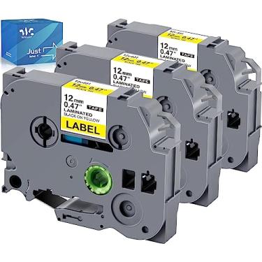 Imagem de Weemay Pacote com 3 TZe-631 compatível com fita de etiqueta Brother P-Touch 12 mm 0,47 preta em amarelo TZe TZ Tape TZ-631 TZ631 TZe631 para impressora PTD210 PTD220 PTH110BP PTD410 PTD600, 1,2 cm x