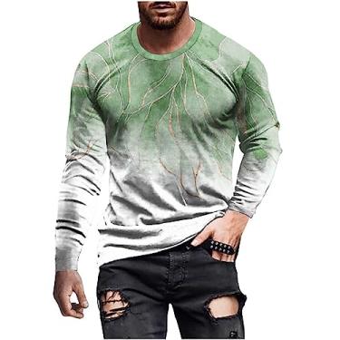 Imagem de Camisetas masculinas de gola redonda para homens manga longa gradiente gráfico verão outono 2024 moda, L-322 Verde limão, 3G