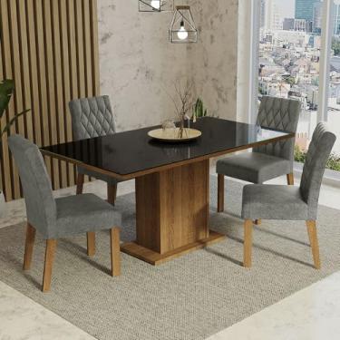 Imagem de Conjunto Sala de Jantar Mesa Tampo de Vidro 4 Cadeiras Rustic/preto/silver Marilia Madesa