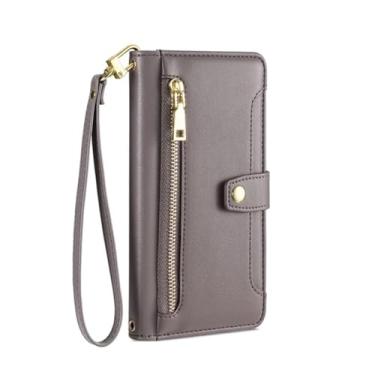 Imagem de Capa de telefone tipo carteira com zíper para Xiaomi Note 11T 10 Lite 10S 9 8 7 6 5 Pro Note 4X 4 3 Capa de telefone crossbody com alça, cinza, para Redmi Note 9