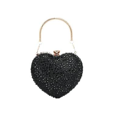 Imagem de Bolsa feminina de coração com strass brilhante para noite formal de casamento, coquetel, festa de formatura, clube, A