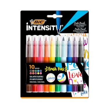 Imagem de Caneta Hidrográfica BIC Intensity Brush Pens, Ponta Pincel, Traço Fino ou Grosso, pacote com 10 unidades