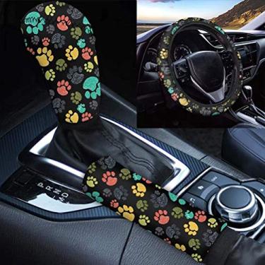 Imagem de GOSTONG Rainbow Paws Volante + Protetores de alavanca de câmbio de cabeça antiderrapante + capa de freio de mão para mulheres, presentes universais, serve na maioria dos veículos, SUVs caminhões