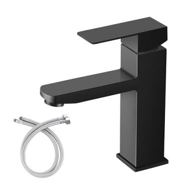 Imagem de Torneira de Banheiro Bancada Preta, Aço Inox 304, Quadrada 1/4 Volta Moderna