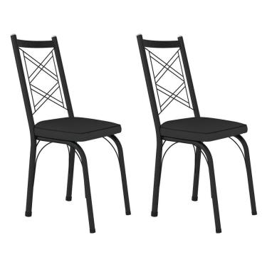 Imagem de Kit 2 Cadeiras De Cozinha Delaware Corino Preto Pés De Ferro Preto
