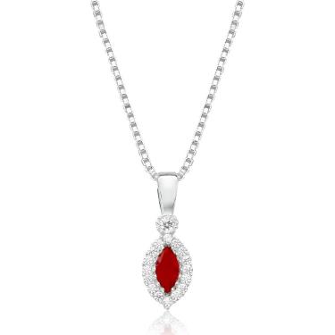 Imagem de Colar Feminino Prata 925 Yoni Pedra Vermelha Zircônia 45cm