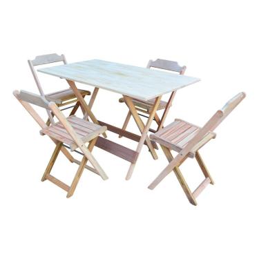 Imagem de Jogo De Mesa Com 4 Cadeiras De Madeira Dobravel 120x70 Ideal Para Bar E Restaurante - S...