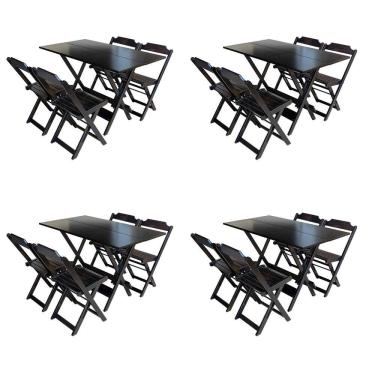 Imagem de Kit 4 Conjuntos De Mesa Com 4 Cadeiras De Madeira Dobravel 120x70 Tabaco