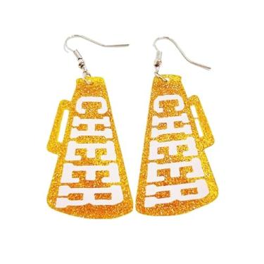 Imagem de Brincos de megafone cheer glitter cheer game day brincos futebol rugby bola esportes torcida time esportes fãs favores, Acrílico, Sem pedra preciosa