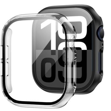 Imagem de JZK Pacote com 2 capas com protetor de tela de vidro temperado para Apple Watch Series 11 (2025) Series 10 de 46 mm, proteção fina, cobertura total, capa ultrafina de policarbonato rígido para iWatch