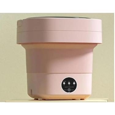 Imagem de Mini Máquina De Lavar Portátil Dobrável, Máquina De Lavar De Viagem, Quartos, Faculdade, Pratica, Com Cesto de Secar, Lavadora Pequena para Meias, Roupas íntimas, Alta Capacidade (Rosa)