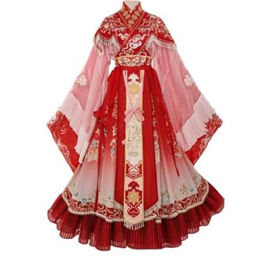 Imagem de JIMINISO Festa chinesa casamento vermelho Ming Dynasty pérola borla linha dourada bordado luxo desempenho fantasias xaile