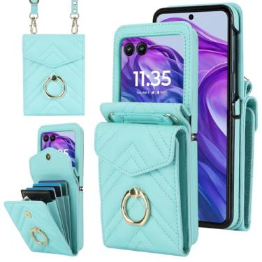 Imagem de Asuwish Capa de telefone para Motorola Razr 2024/Moto Razr 50 capa carteira com anel de bloqueio de RFID, alça de pulso transversal, suporte para cartão de crédito, compartimento para celular,