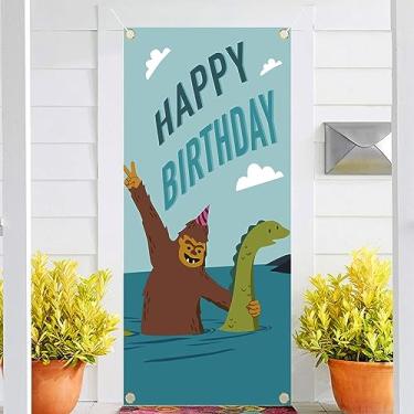Imagem de Bigfoot Loch Ness Tema Monstro Feliz Aniversário, Festa de Chá de Bebê ou Monstro Tema Foto Cabine Adereços Fotografia Pano de Fundo Banner Decoração 90 x 185 cm BECKTEN