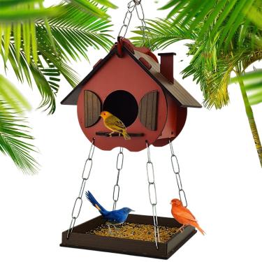 Imagem de Comedouro Tratador Pássaros Livres Casinha De Passarinho Mdf (Vermelho)