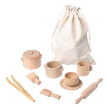Imagem de Kokiya Ferramentas de caixa sensorial Brinquedos Montessori, brinquedos de cozinha de faz de conta Colheres e pinças de madeira com bolsa de armazenamento