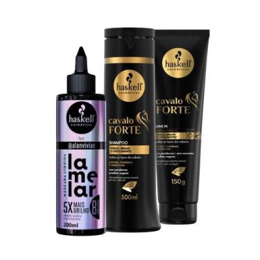 Imagem de Kit Máscara Líquida Lamelar + Shampoo e Leave in Cavalo Forte  Haskell