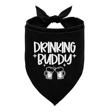 Imagem de Bandana Drinking Buddy Dog, bandana engraçada para cães fofos, cachecol triangular para cães de estimação, bandana preta para cães pequenos, médios e grandes, presente para amantes de cães (A27)