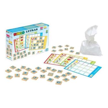 Imagem de Jogo Infantil Bingo Letras Educativo Pedagógico Madeira MDF 90 Peças J