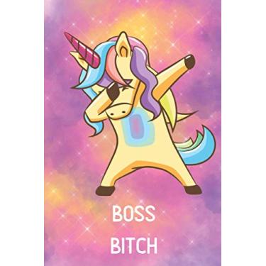 Imagem de BOSS BITCH: Dabbing Unicorn Rainbow Cloud Star Background Lined Notebook