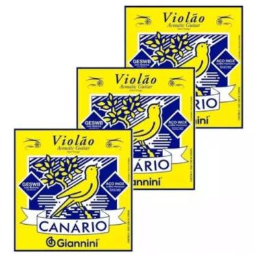Imagem de Kit c/ 3 jogos Encordoamento GIANINNI p/ Violão Canário Aço bolinha GE