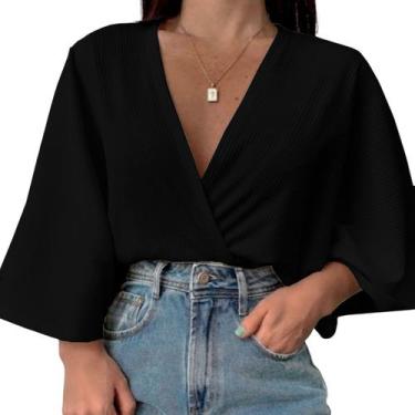 Imagem de Blusa Manga Morcego Canelada Mallha Estilosa Lisa Cropped - Hype Kids,