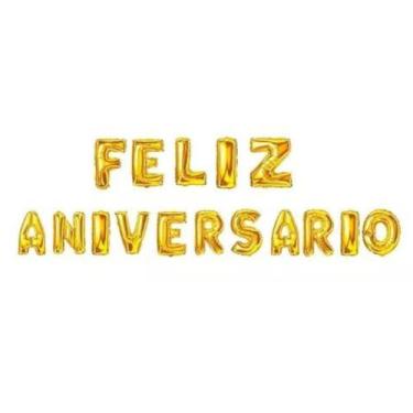 Imagem de Kit Balão Metalizado Feliz Aniversário Dourado 41cm - GabiJovi